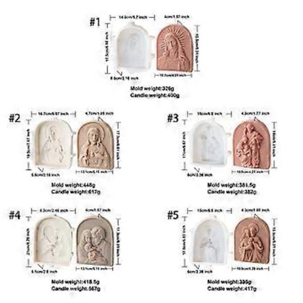 3D Gips Lysform Genanvendelig Silikoneform til Kagedekoration Praktisk Aromaterapi Håndværksform Smykkeforsyninger (Arch Jesus Madonna H)