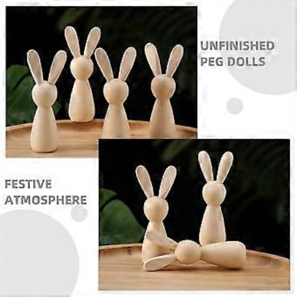 12 stk. Blank Træ Kanin Dukke Figur Påske Træ Kanin DIY Påske DIY Træ Kanin Til Maling Træ Knage Dukker Ufærdige