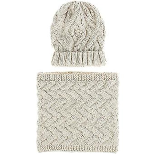 Hatt + Halsduk Set för Kvinnor Vinter Chunky Stickad Beanie Mössa Halsvärmare Set (Beige)