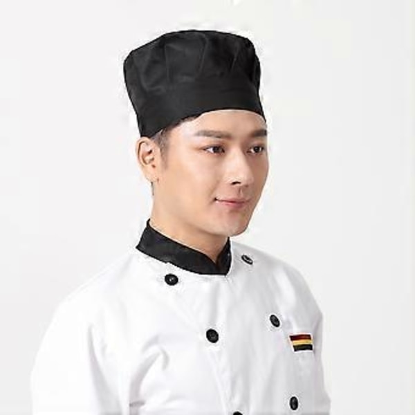 1 st Tyg Puffig Svamphatt Kockhatt Arbetshatt Justerbar för Restaurang Hotell (Svart)