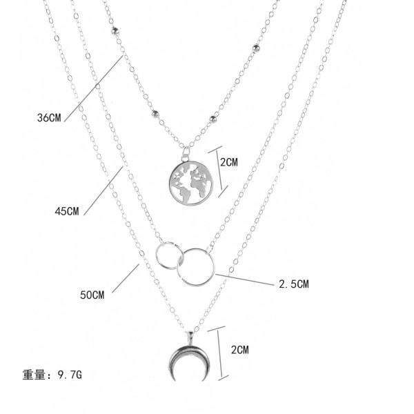 Flerskiktade halsband Karta och Dubbel Cirkel Halvmåne Hänge Nec