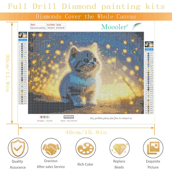 11,8X15,7 tum 5D Diamantmålning Katt Diamantkonst Kits Vuxna Ro