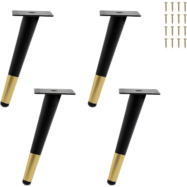 4 Pakke Svart Gull Metallmøbelben, 20cm Erstatningsben for TV-stativ, Underskap og Garderobe
