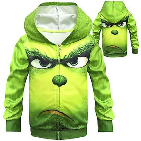 6-14 År Børne Jule Grinch Lynlås Hættetrøje Jakke (6-7 År)