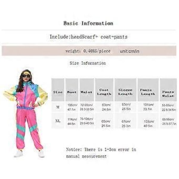 70'er 80'er Outfit Herre Dame Træningsdragt Joggingdragt Udklædning Halloween Tema Fest Karneval Cosplay Streetwear (XL Pink)