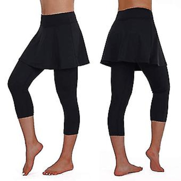Naisten rento hame leggingsit tennis housut urheilu fitness lyhennetty culottes -r (musta)