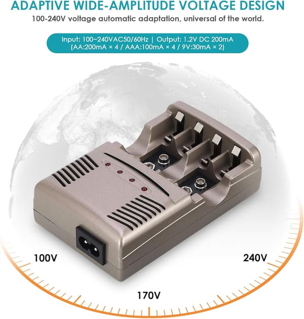 Smart Batterilader, 4 Bay Universell Batterilader, Universell Batterilader LED Smart Batteri