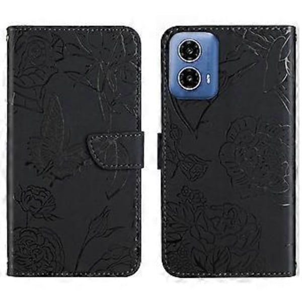 HT03 Fjärilsläderfodral för Motorola Edge 5G 2024 (Svart)