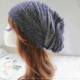 Kvinnor Män Stickade Ullmössor Vinter Baggy Oversized Slouch Beanie Mössa (Marinblå)