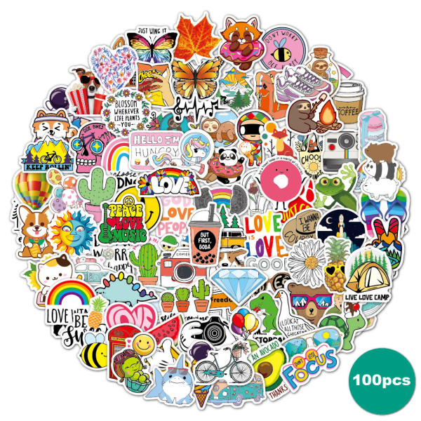 Lot de 100 autocollants Kawaii en vinyle pour ordinateur portab