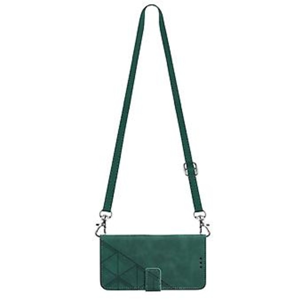 Crossbody Embosseret Etui Til iPhone 12 Pro Max (Mørkegrøn)