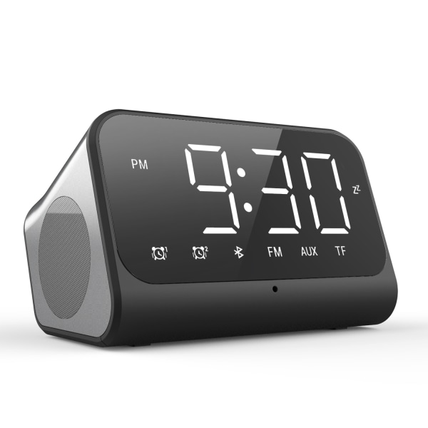 Väckarklocka med Bluetooth-högtalare/bakgrundsbelysning/spegelskärm, D