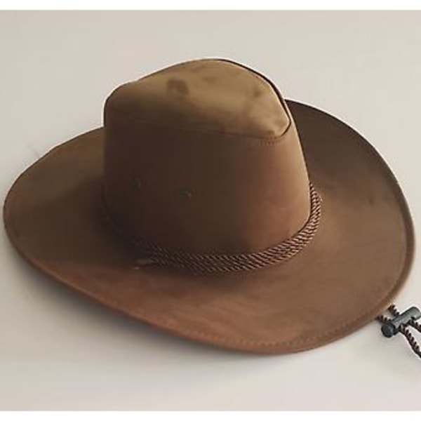 Herr Faux Läder Mode Bucket Hatt Cowboy Fedora Hatt Bredbrättad Utomhushatt (Brun)
