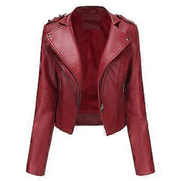 Damejakker med nitter, imiteret læder, revers, lynlås, bomberjakke, kort slim fit motorcykeljakke, afslappet street overtøj (XL bordeaux)