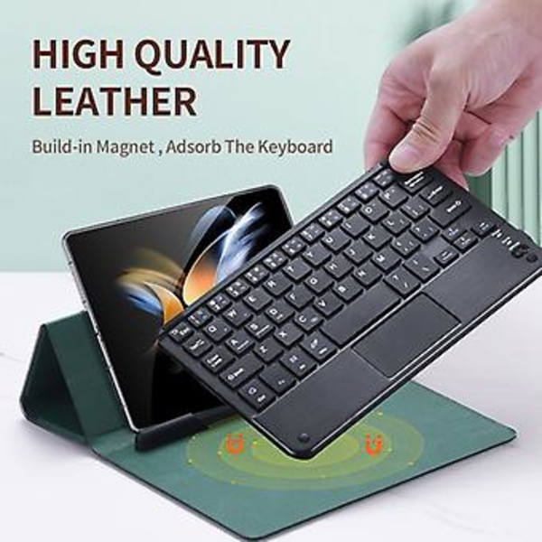 Bluetooth-tangentbord Läderfodral för Samsung Galaxy Z Fold4 Mörkgrön