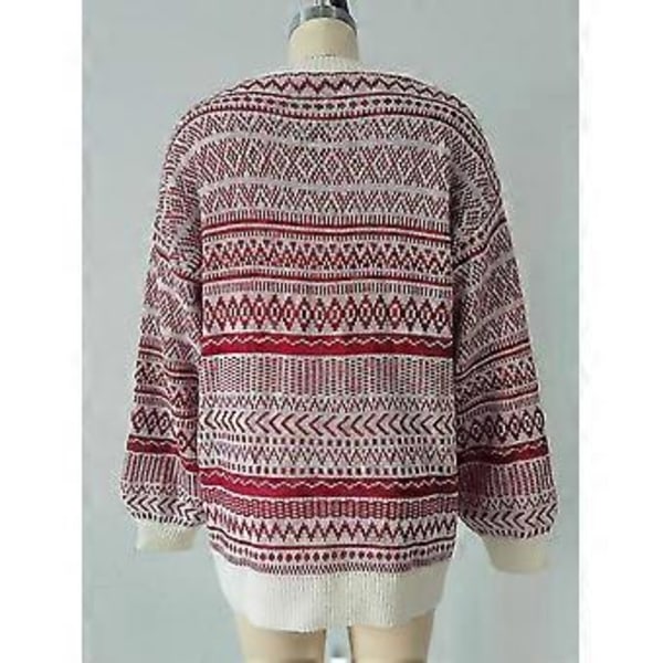 Jul Dam Långärmad Rundhalsad Tröja Pullover Topp Vinter Ledig Lös Rundhalsad Ullklänning (XL Röd)