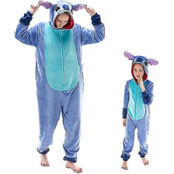 Snug Fit Unisex Adult Onesie Pajamas Animal One Piece Halloween Costume Sleepwear-r (11-12 years Blue stitch)