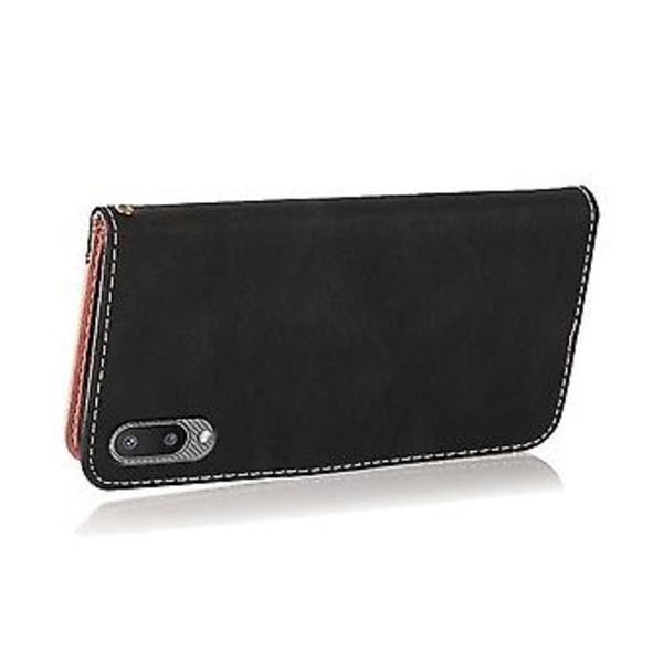 For Samsung Galaxy A02 / M02 To-fargets søm lærtelefonveske (Svart Roségull)