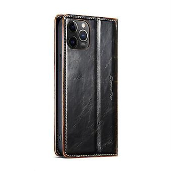 Til Iphone 12 Pro Max Caseme 003 Crazy Horse Texture Læder Telefon Cover (sort)
