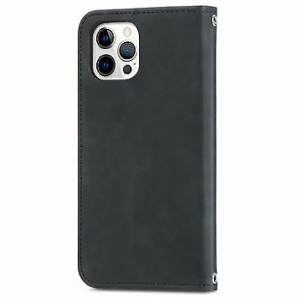 Retro Skin Feel Business Magnetisk Vandret Læderetui Til iPhone 12 / 12 Pro (Sort)