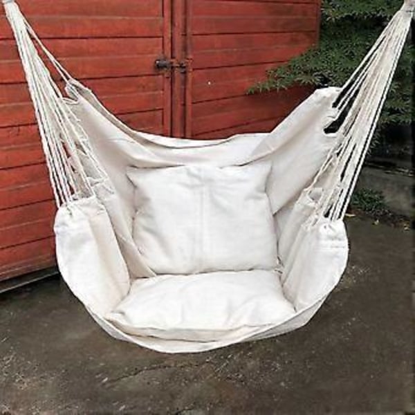 Kannettava paksu riippumatto ulkokäyttöön, puutarhaan, matkailuun, retkeilyyn, koristetyyny, keinutuoli Qinhai (valkoinen)