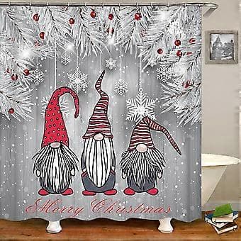 Badrumsjultomte Duschdraperi, Vit Jul Duschdraperi Vintersemester, God Jul Tomte Badrumsdekor (Vit)