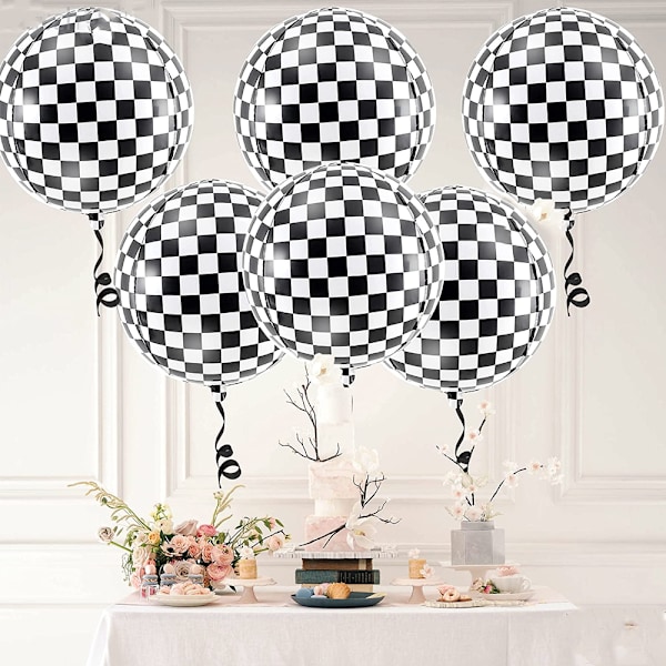 Store 22 tommer sort-hvide ternede balloner - Pakke med 6