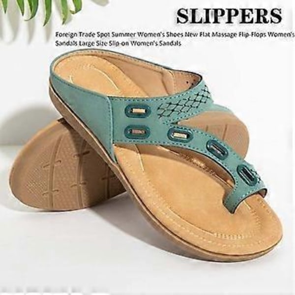 Stilige dames sandaler med flat massasje, sklisikre, komfortable strandsko for daglig bruk (38 Lysegrønn)