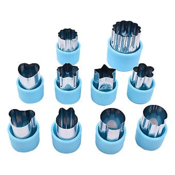 Kakformar i Rostfritt Stål, Blommönster, Kakor, Grönsaker, Frukt, Köksmodellering Verktyg (10-pack Blå)