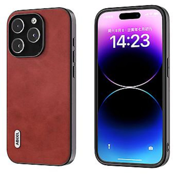 Kalveskinns-PU-etui for iPhone 15 Pro (Rød)