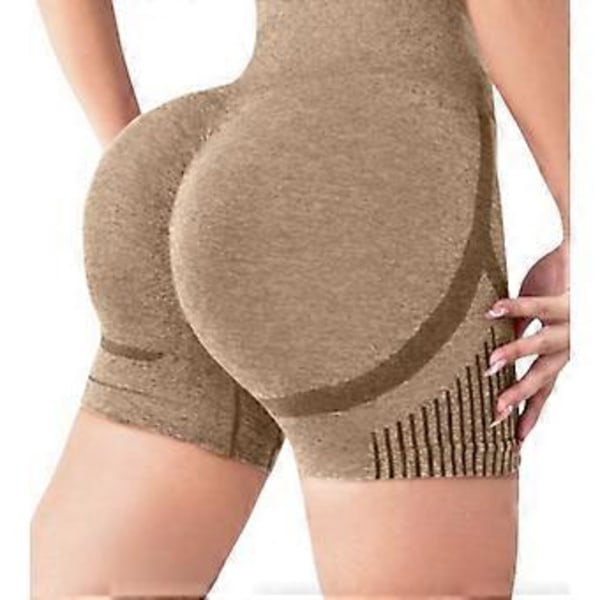 Naisten korkeavyötäröiset jooga- ja treenishortsit, joustavat urheilushortsit (L/XL Khaki)