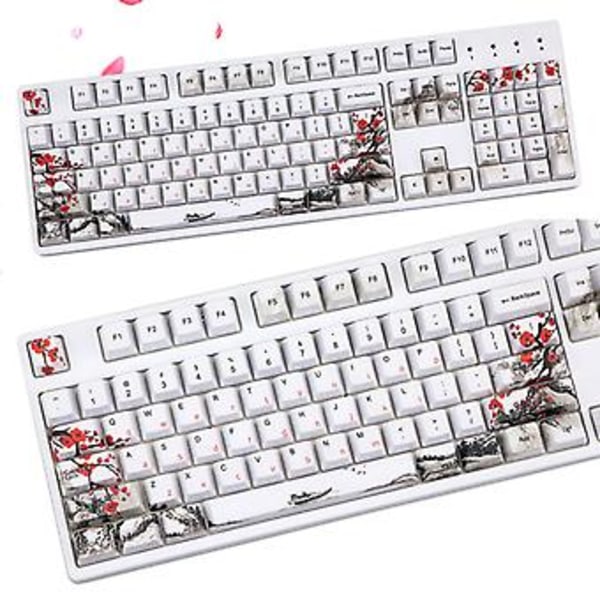Plommonblom Ryska Tangentknappar PBT Sublimering Mekanisk Tangentbord Tangentknapp 110 Tangenter (Ryska)