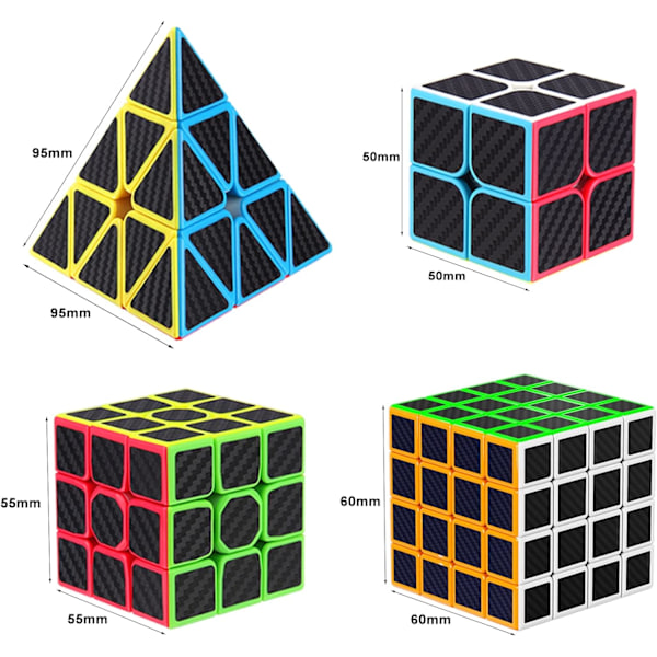 Speed ??Cube Set, Puzzle Cube Bundle av 2x2 3x3 4x4 Pyramid Speed