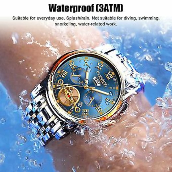 Herrklocka Relojes De Hombre Rostfritt Stål Quartz Klassisk Vattentät (Guld Blå)