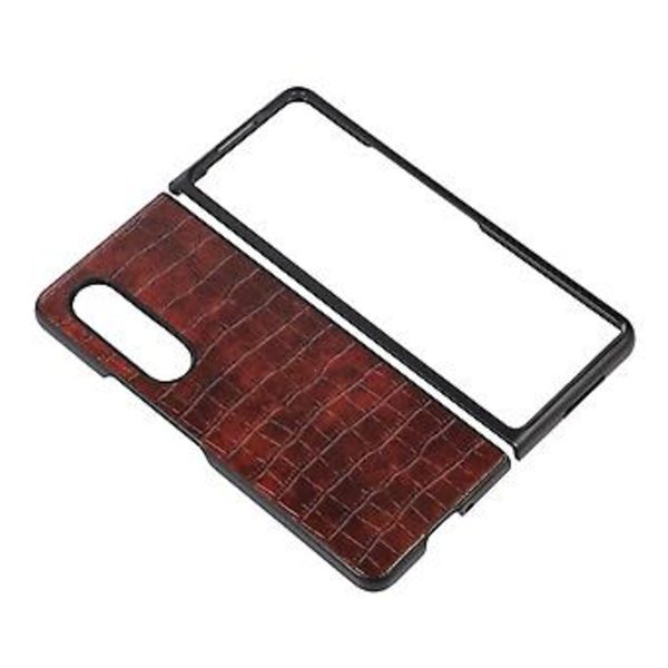 Krokodil-Texturerat PU-Läderfodral för Samsung Galaxy Z Fold4 (Mörkbrun)