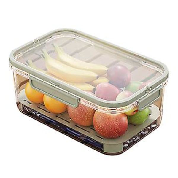 Transparent Crisper Box med Dräneringsplatta Multifunktionell Förvaringslåda för Kylskåp för Skollunch (Grön)