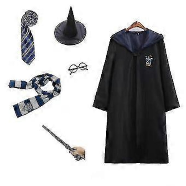 Harry Potter Poter 6-delars Set Magisk Trollkarl Cosplay Maskerad Cape Mantel Kostym (170CM Blå)