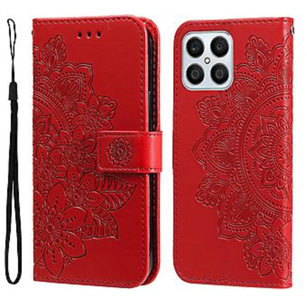 Blomster PU-etui til Honor X8 5g / X6 (Rød)