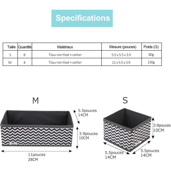 12-pack förvaringslådor i non-woven-tyg, hopfällbara andningsbara lådor