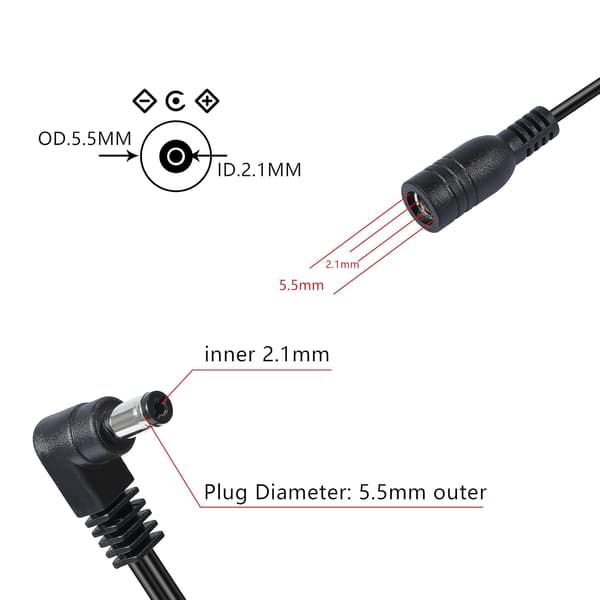 Daisy Chain 1-2-tie Guitar Effect Pedal Virtakaapeli DC5521 9V 2A Oikea Kulma -1.8Ft - Musta