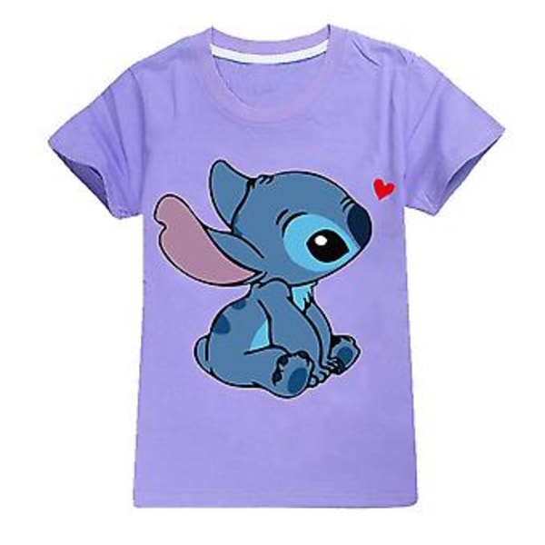 Barn Disney Lilo & Stitch Tryckt Cartoon Casual Sommar Kortärmad Rundhals T-shirt Toppar Pojkar Flickor Fans Presenter (11-12 År Lila)