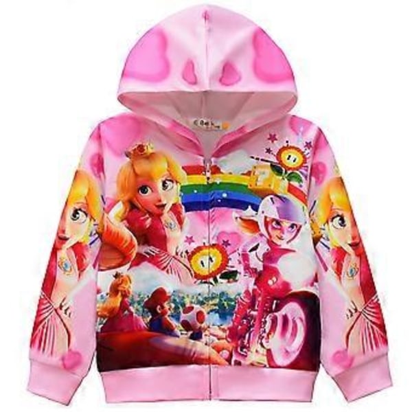 Jente Super Mario Bros Prinsesse Peach Jakke med Glidelås og Hetter Lang Ermet Yttertøy for 4-9 År Gamle Barn (5-6 År B)
