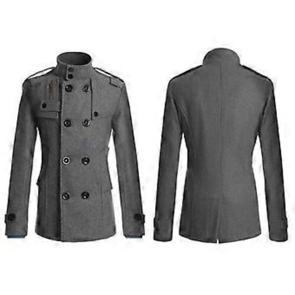 Herrar Trenchcoat Dubbelknäppt Ytterplagg Vinterjacka Formell Överrock (XL Grå)