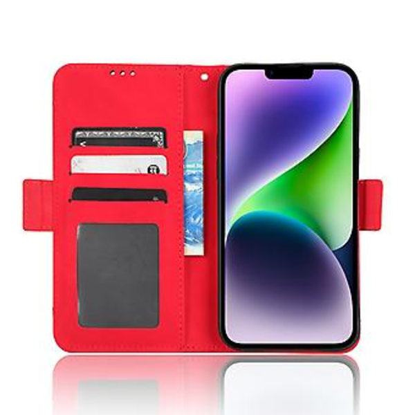 Läderfodral för iPhone 15 Plus med kortfack (Röd)