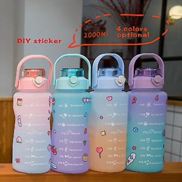 Gradient Vannflaske BPA-fri 1.5/2L Drikkeflaske med Sugerør for Trening (2000ml Transparent Rosa)