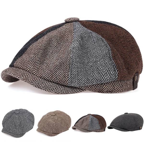 Farveblokering, drengehatte, flade hatte, tweed Gatsby-hatte, Ivy Iri
