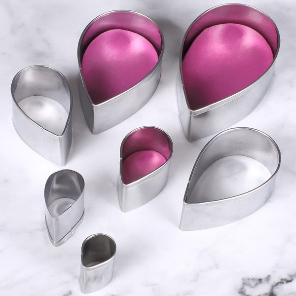 7 deler/sett dråpeformet kakeform mini metall 3D fondantform