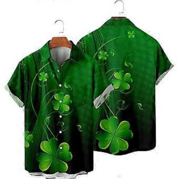 Plus Size Herre St. Patrick Print Knap Ned Kortærmet Skjorte Toppe (M Mørkegrøn)