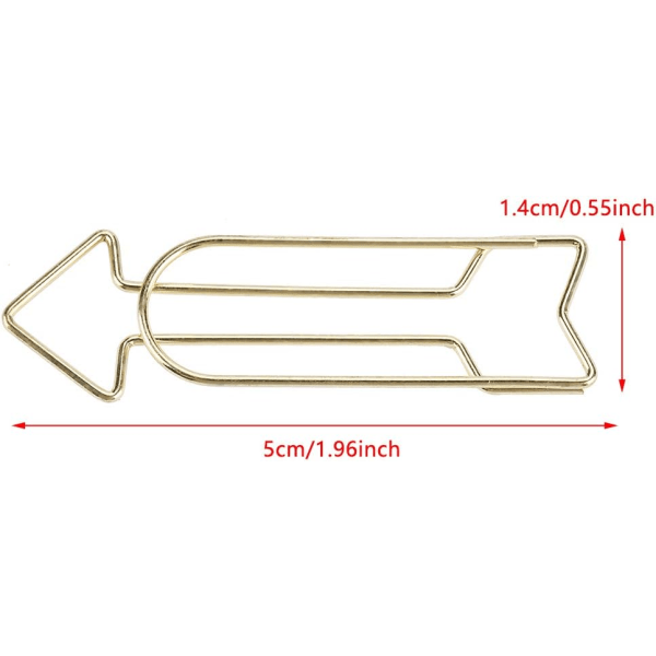 12 kpl nuolenmuotoista paperiklipsua, kultapinnoitetut metallipaperiklipsit hauska toimistotarvike, sopii erinomaisesti kouluun