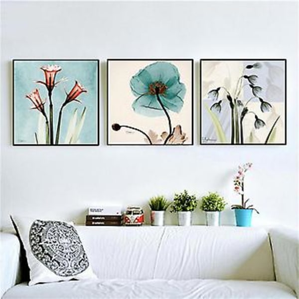 Wekity Väggkonst Canvas Print Poster med klara blommor, enkel abstrakt konstteckning Dekoration för hem vardagsrum sovrum kontor och barnrum (set om 3
